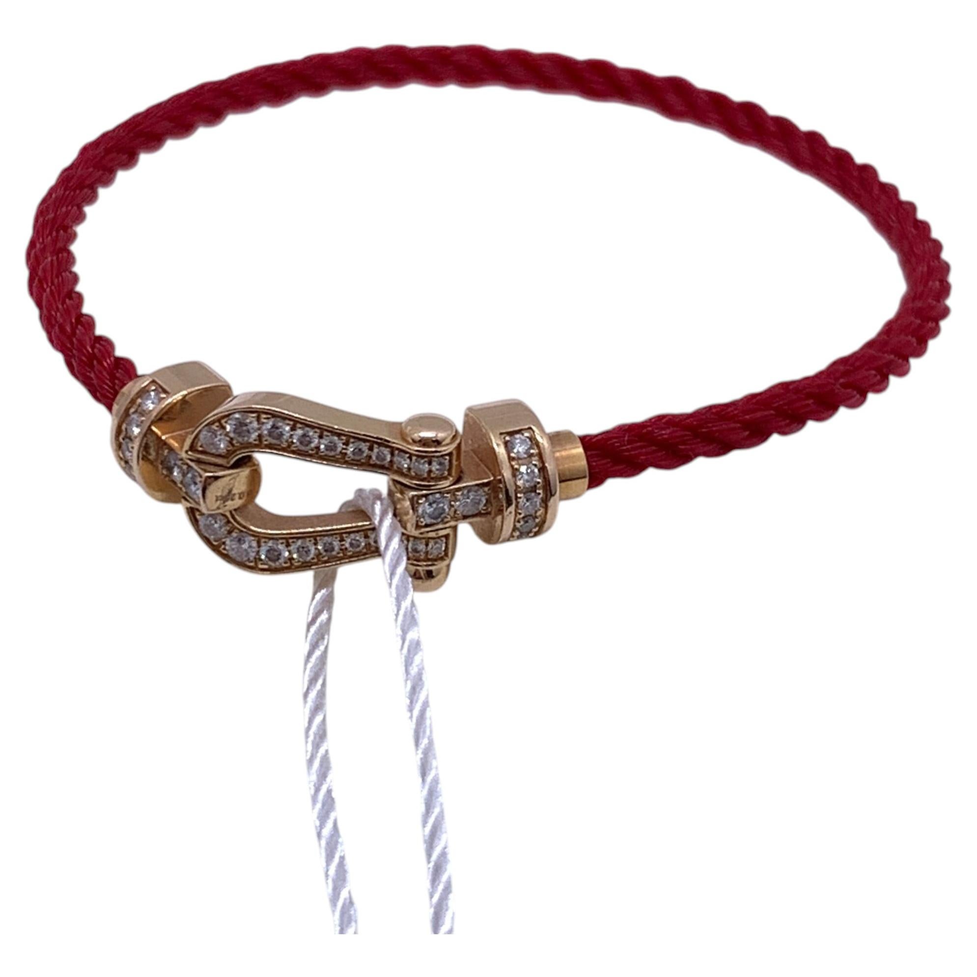 Pre-owned Fred Force 10 0.25ct Diamond 18k Gold Red Cable Cord Buckle Bracelet Size 15