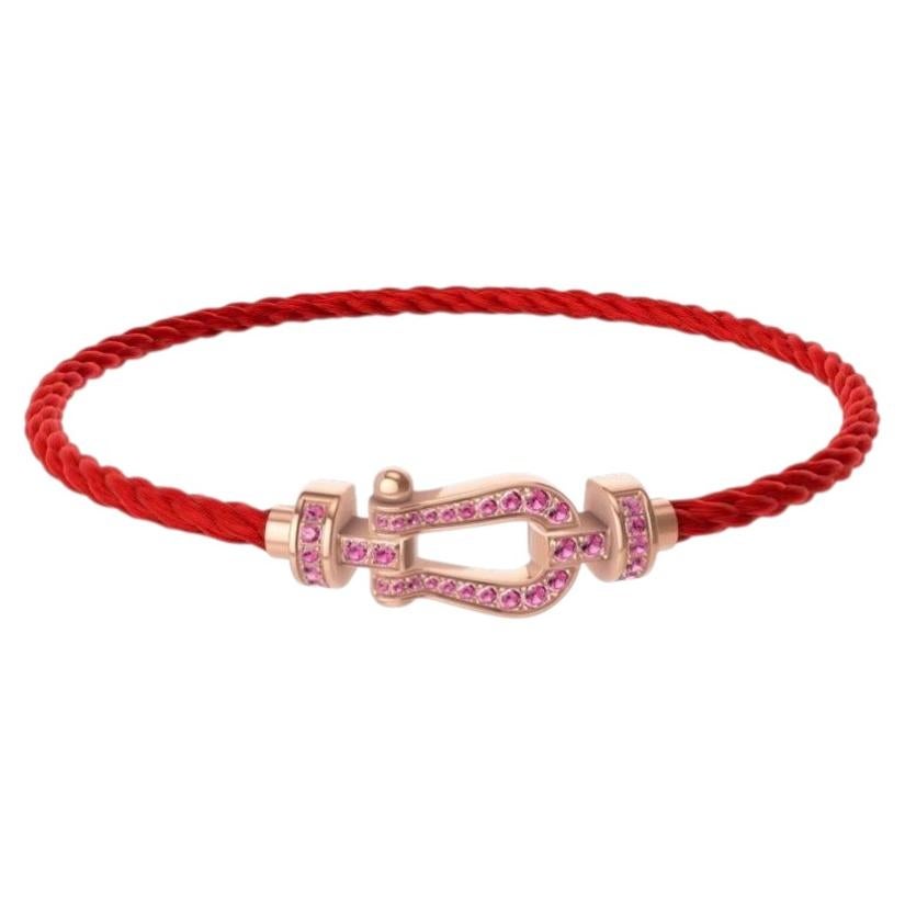 Fred Force 10 18K Rose‑Gold Full‑Pavé Diamond & Pink‑Sapphire Horseshoe‑Bracelet For Sale