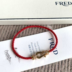 Pulsera FRED Force 10, oro rosa de 18 quilates, hebilla tipo grillete con diamantes, cable rojo, talla 16