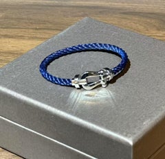 Fred Force 10 Bracelet, 18K White Gold, Large Size, Blue Cord, Size 16