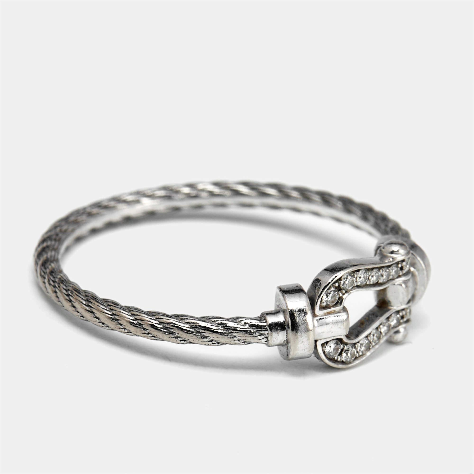 Fred Force 10 Diamond 18k White Gold Ring Size 54 In Good Condition In Dubai, Al Qouz 2