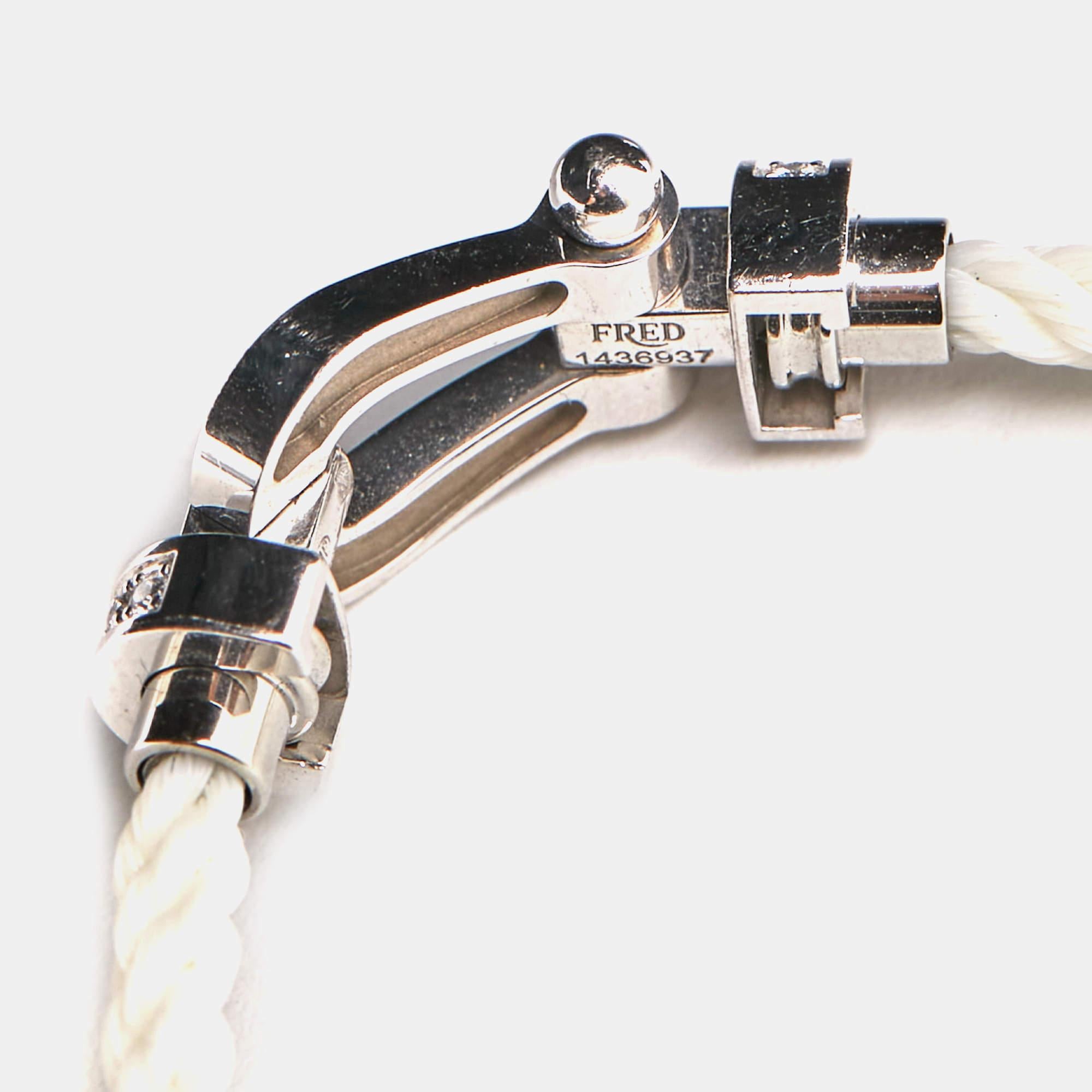 Contemporary Fred Force 10 Diamond 18k White Gold Steel Cord Bracelet