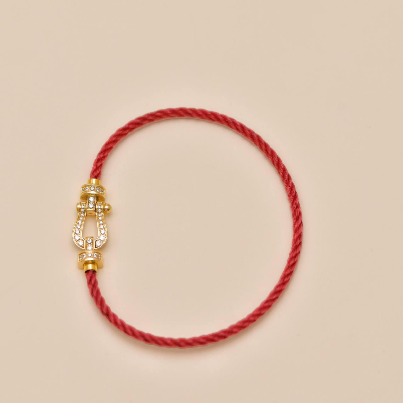 Fred Force Pulsera de 10 Diamantes de Oro Amarillo de 18 K con Cordón Rojo Modelo Mediano en venta 5