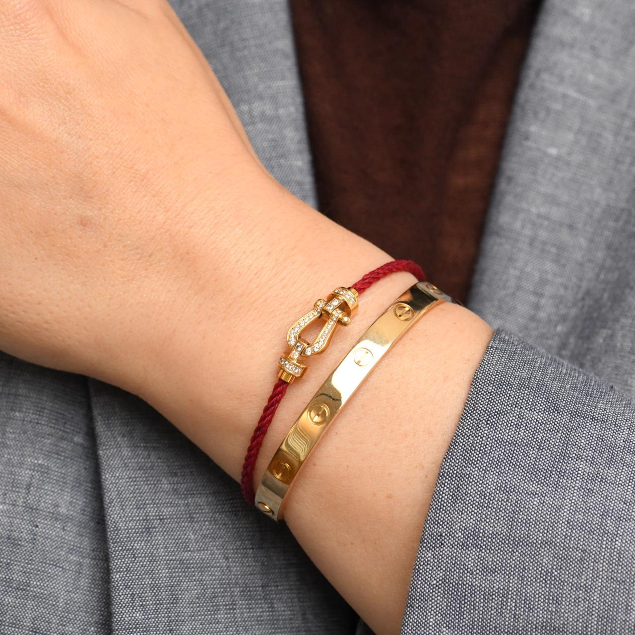 Fred Force Pulsera de 10 Diamantes de Oro Amarillo de 18 K con Cordón Rojo Modelo Mediano Sin cortar en venta