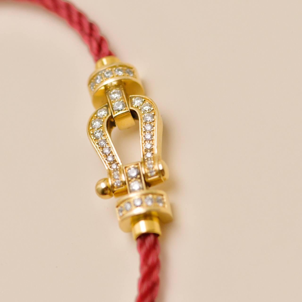 Femenino o masculino Fred Force Pulsera de 10 Diamantes de Oro Amarillo de 18 K con Cordón Rojo Modelo Mediano en venta
