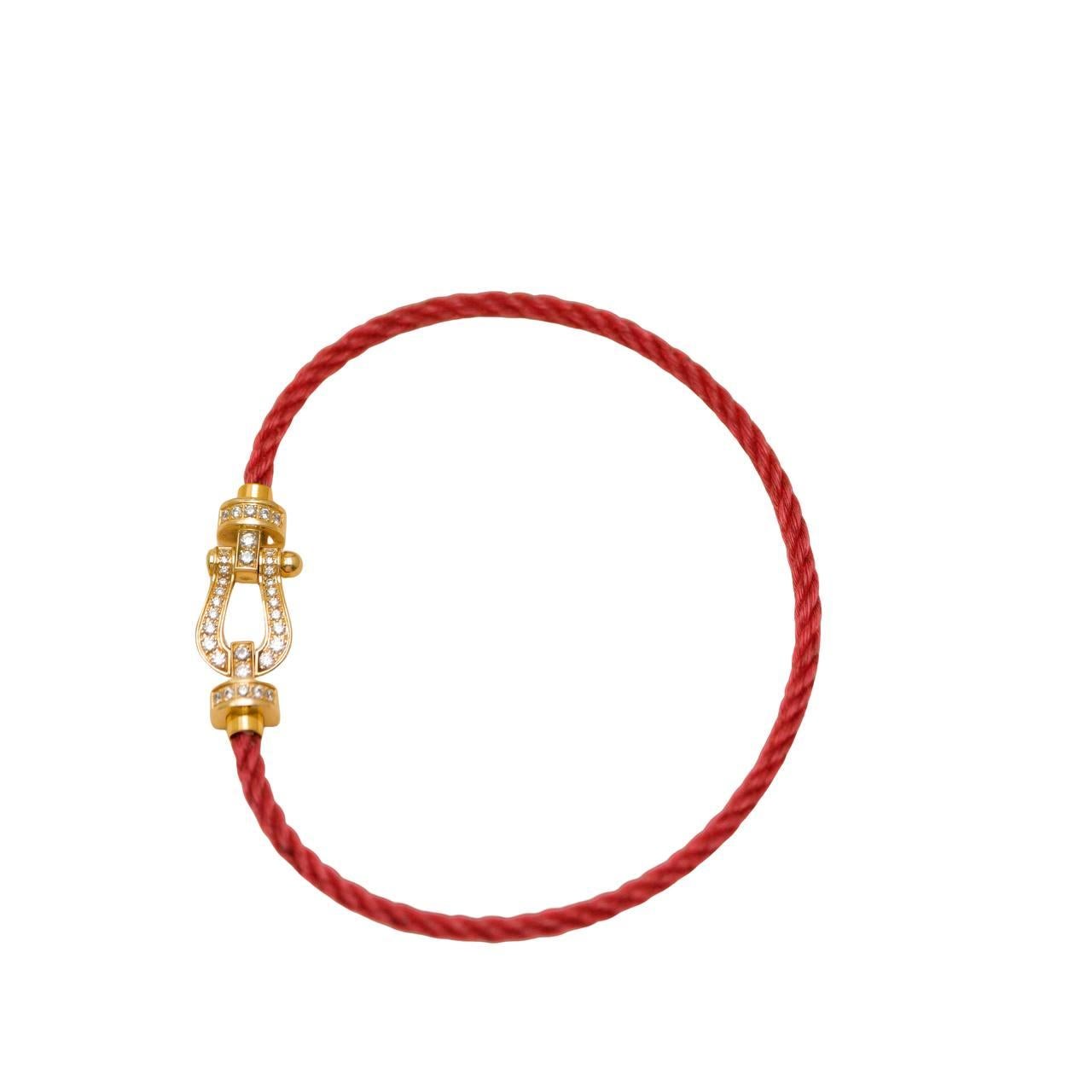 Fred Force Pulsera de 10 Diamantes de Oro Amarillo de 18 K con Cordón Rojo Modelo Mediano en venta