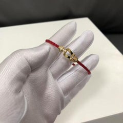 FRED Force 10 Diamonds 18k Yellow Gold Red Woven Cable Medium Bracelet Size 15