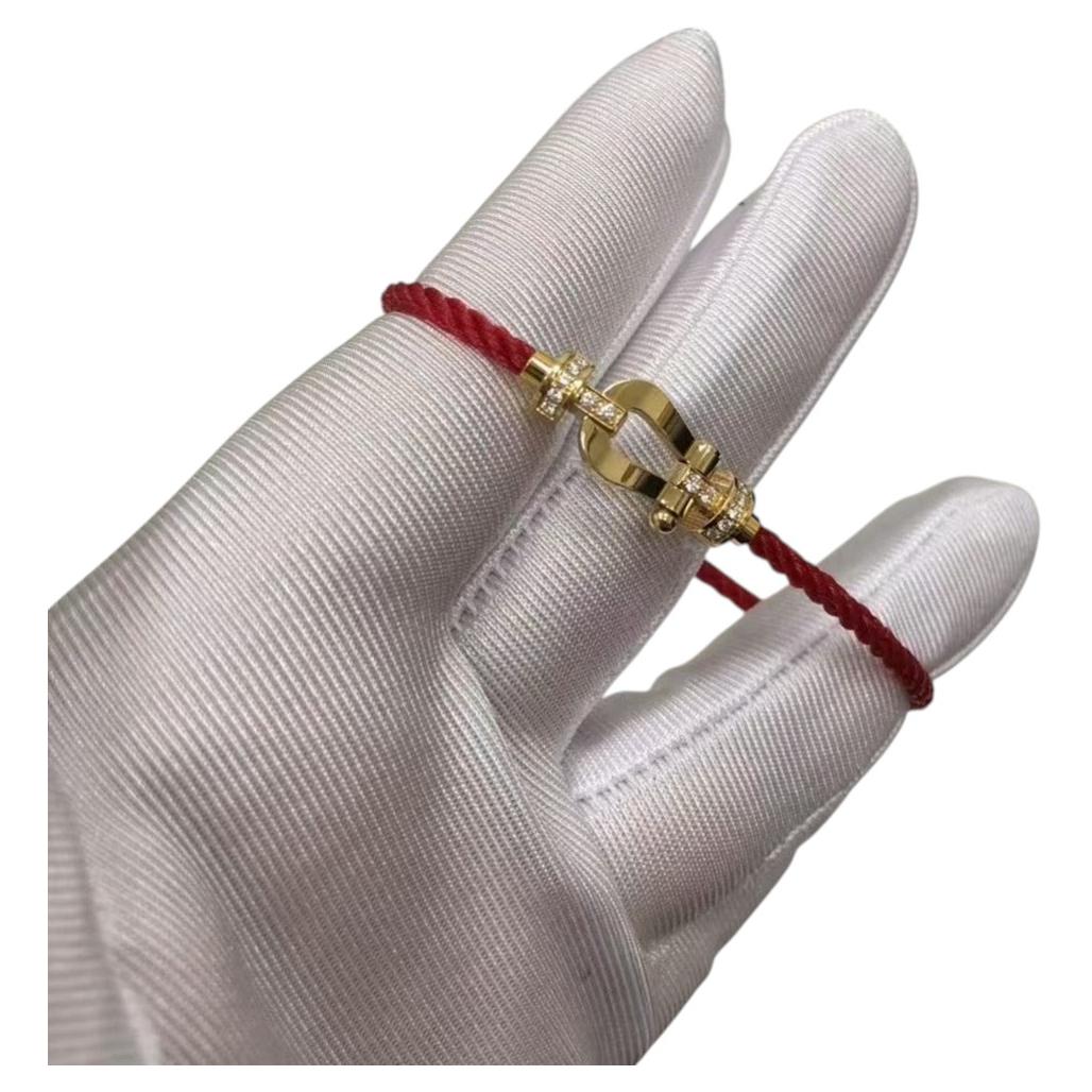 FRED Kraft 10 Diamanten 18k Gelbgold rot gewebt Kabel Medium Armband Größe 15