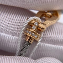 FRED Force 10 Half Diamond 18K Gold Gray Steel Cable Buckle Bracelet Medium