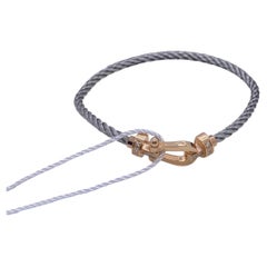 FRED Force 10 Half Diamond 18K Gold Gray Steel Cable Buckle Bracelet Medium