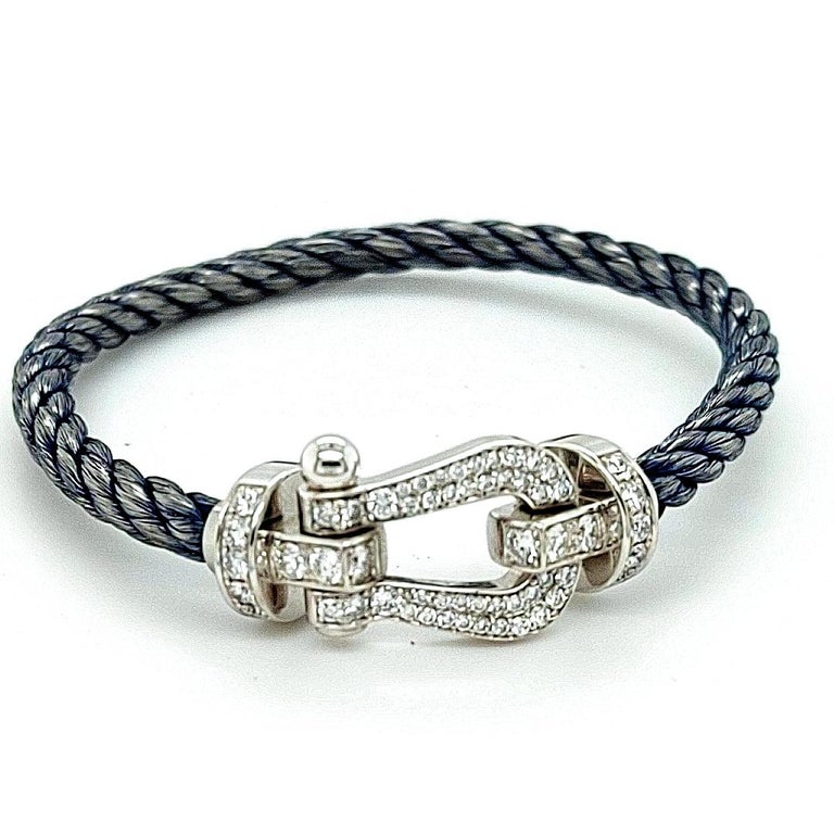 Fred Force 10 Bracelet 18kt White Gold with Pave Diamonds and Red Textile  Cable