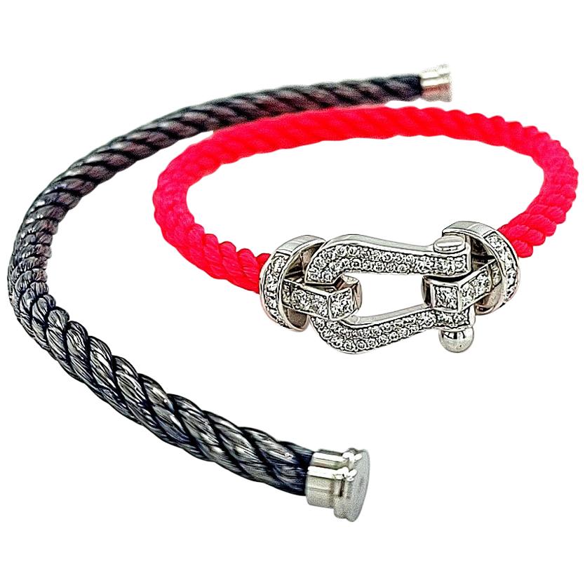 Fred Force 10:: serti de diamants taille brillant:: avec bracelet câble rouge et bleu
