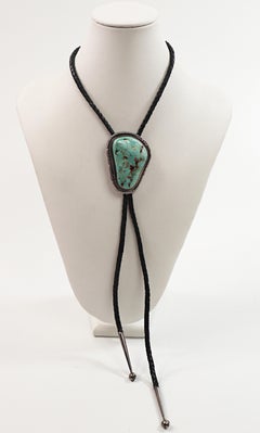 Fred Guerro Turquoise, Silver Leather Bolo Tie