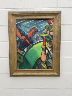 Fred H. Buchholz "WPA" Framed Industrial Oil Painting "The Airplane Riveters"