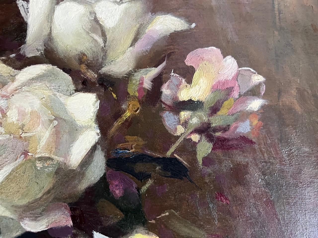 Early Twentieth Century Newlyn School Still Life of Flowers in Vase Oil Painting For Sale 3