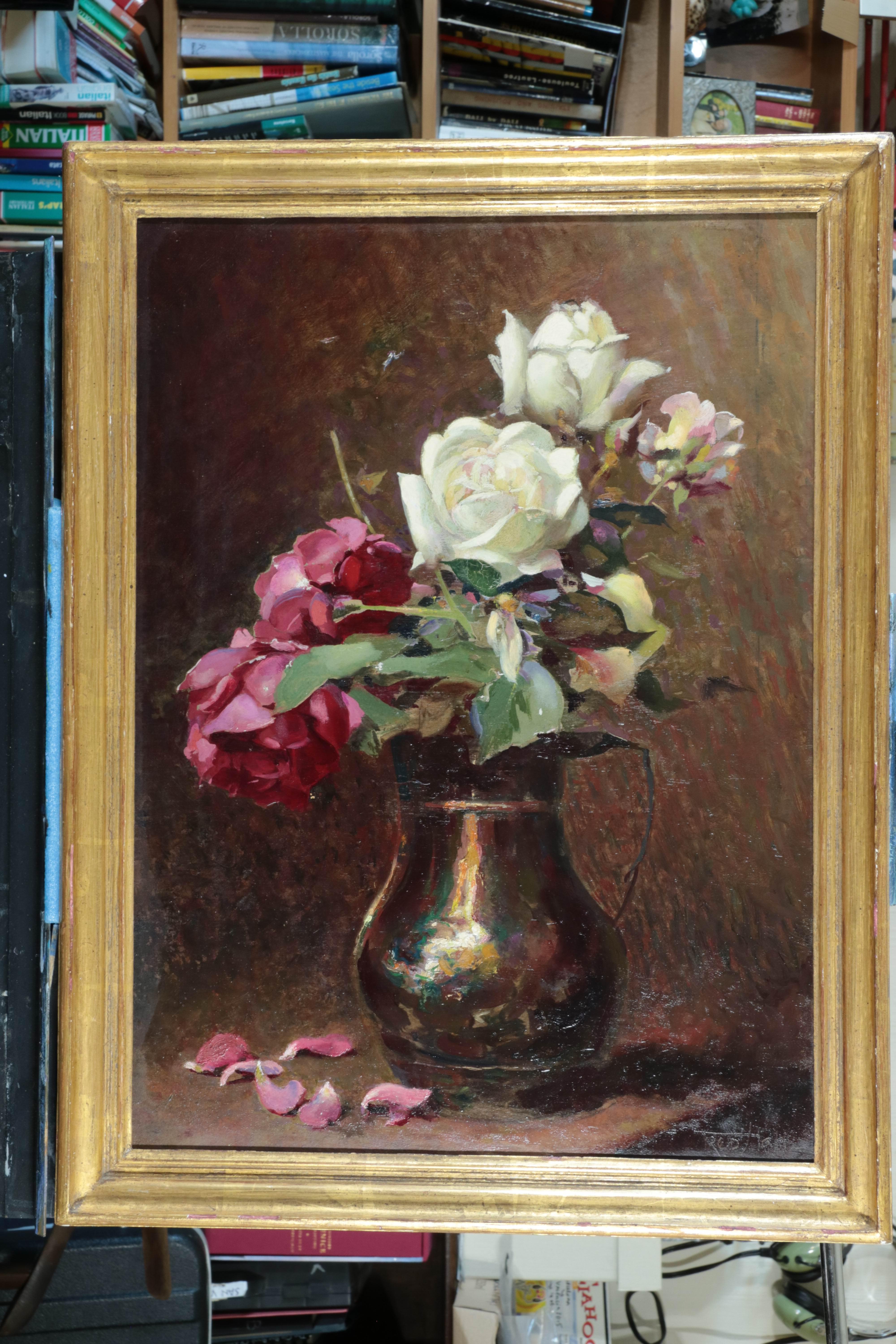 Fred Hall Still-Life Painting - Early Twentieth Century Newlyn School Still Life of Flowers in Vase Oil Painting