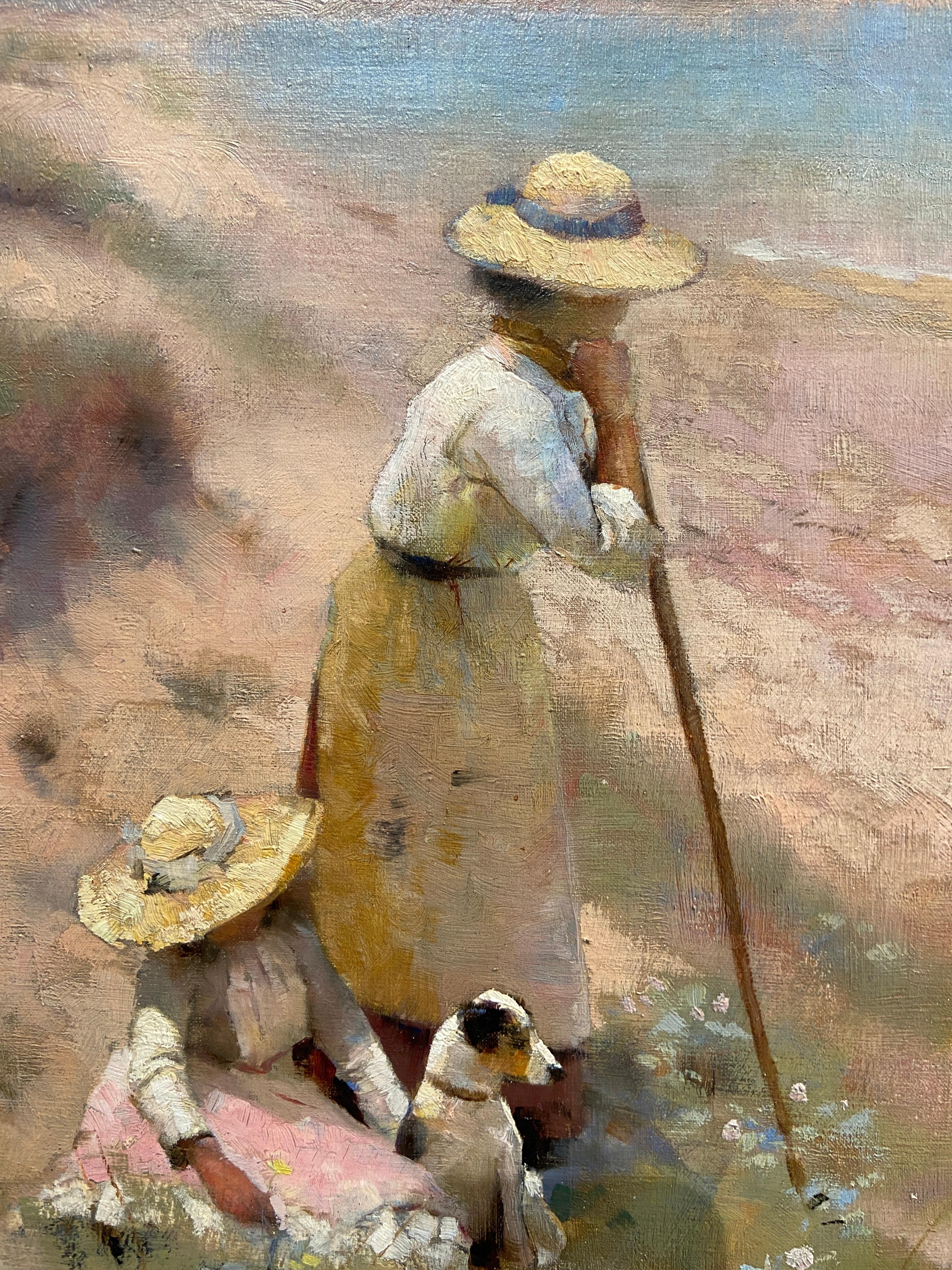 Fred Hall
1860 - 1948
Estate Haze
Olio su tela, firmato in basso a sinistra
Dimensioni dell'immagine: 22 ¼ x 27 ¼ pollici (56,5 x 69 cm)
Cornice realizzata a mano

Questo splendido dipinto raffigura molto probabilmente la moglie dell'artista, Agnes