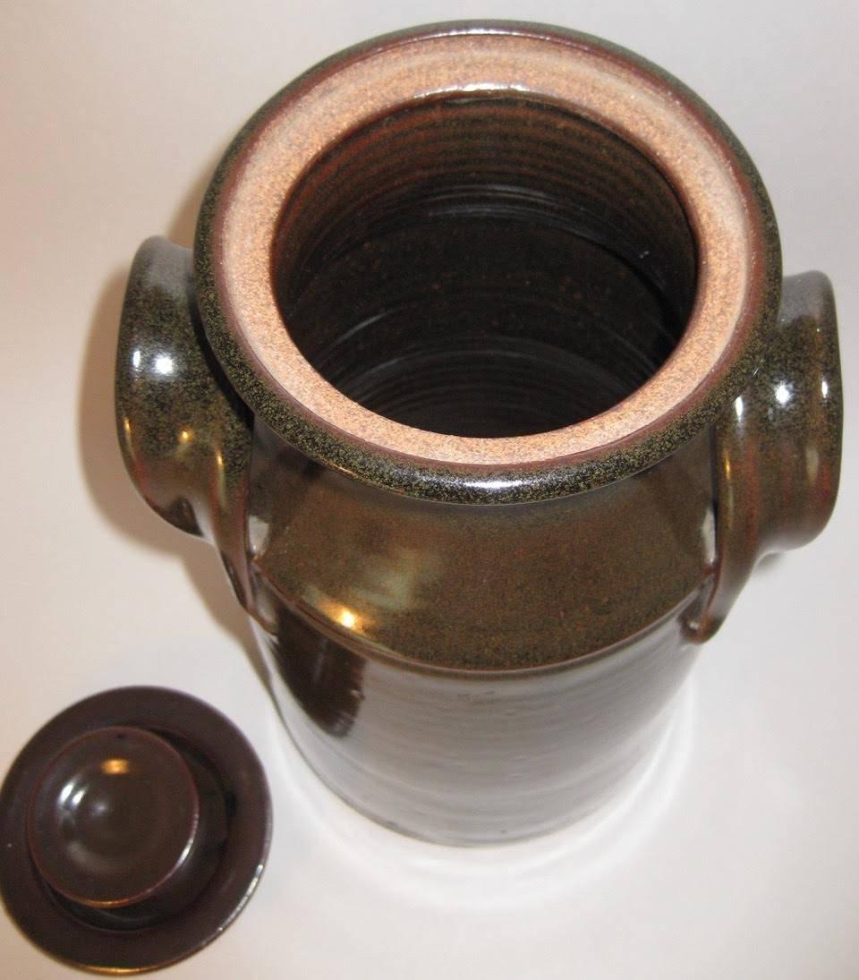 American Fred Hamann Studio Art Stoneware Pottery Lidded Canister For Sale