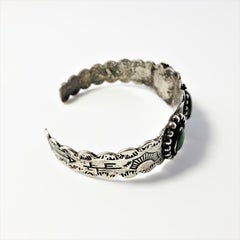Fred Harvey Era Southwest Sterling Silver Green Turquoise Cuff Bracelet