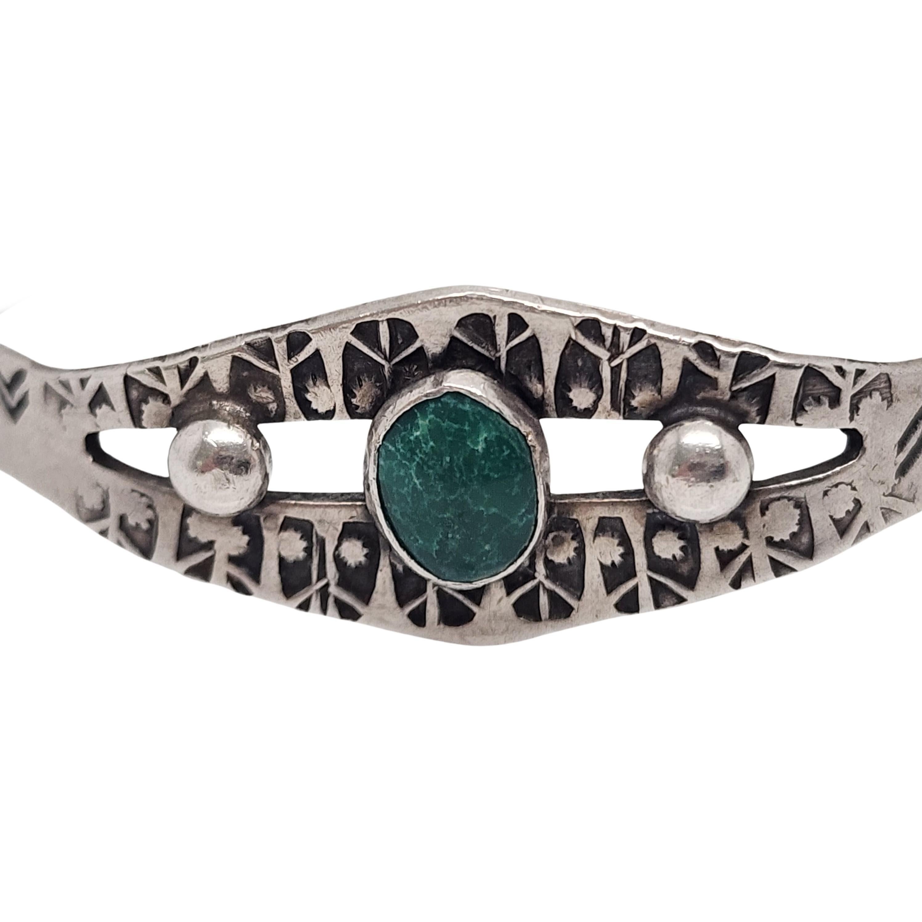 Native American Fred Harvey Era Sterling Silver Green Turquoise Cuff Bracelet #15359 For Sale