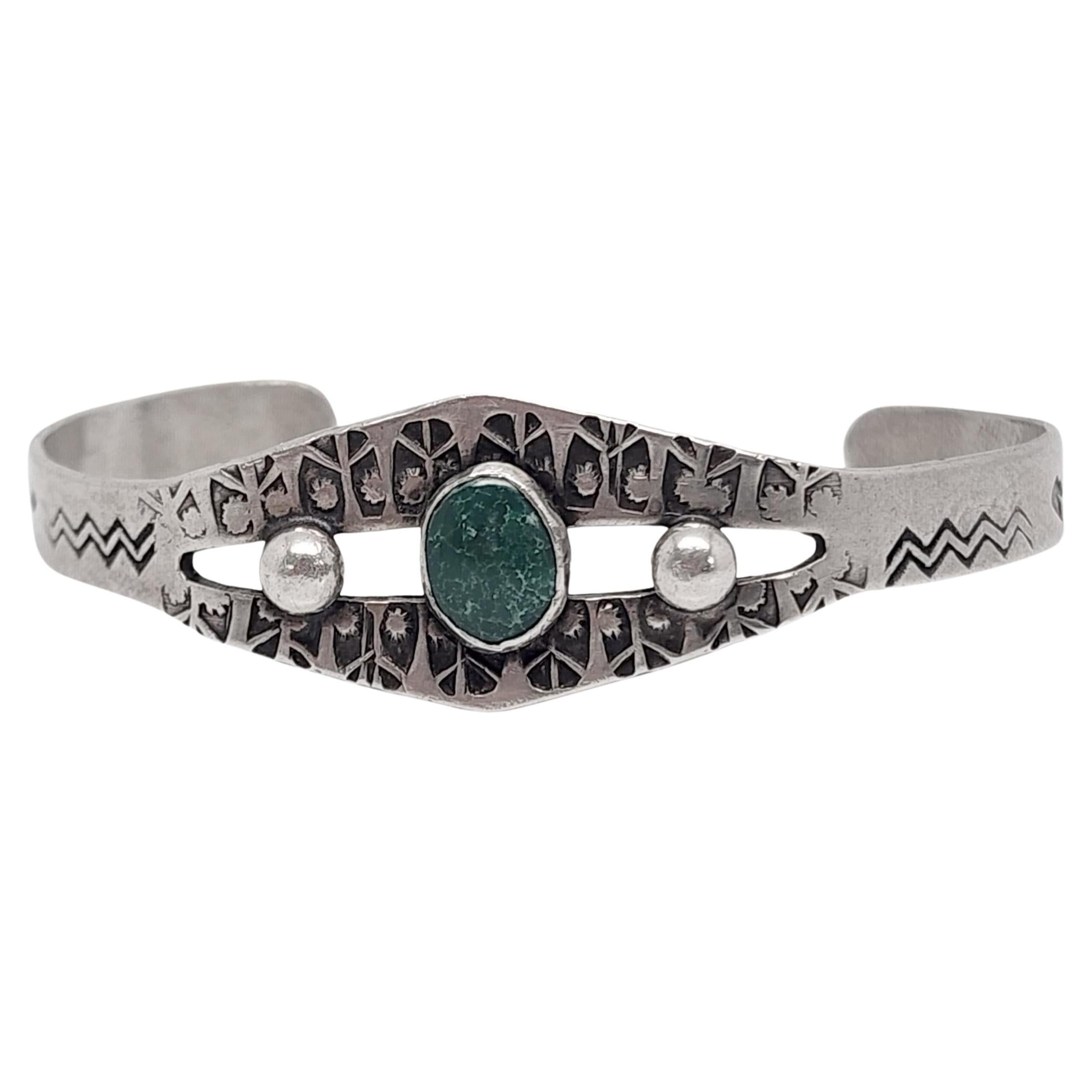 Fred Harvey Era Sterling Silver Green Turquoise Cuff Bracelet #15359 For Sale