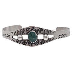 Fred Harvey Era Sterling Silver Green Turquoise Cuff Bracelet #15359