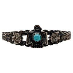 Bracelet en argent massif et turquoise « Thunderbird » de l'époque Fred Harvey