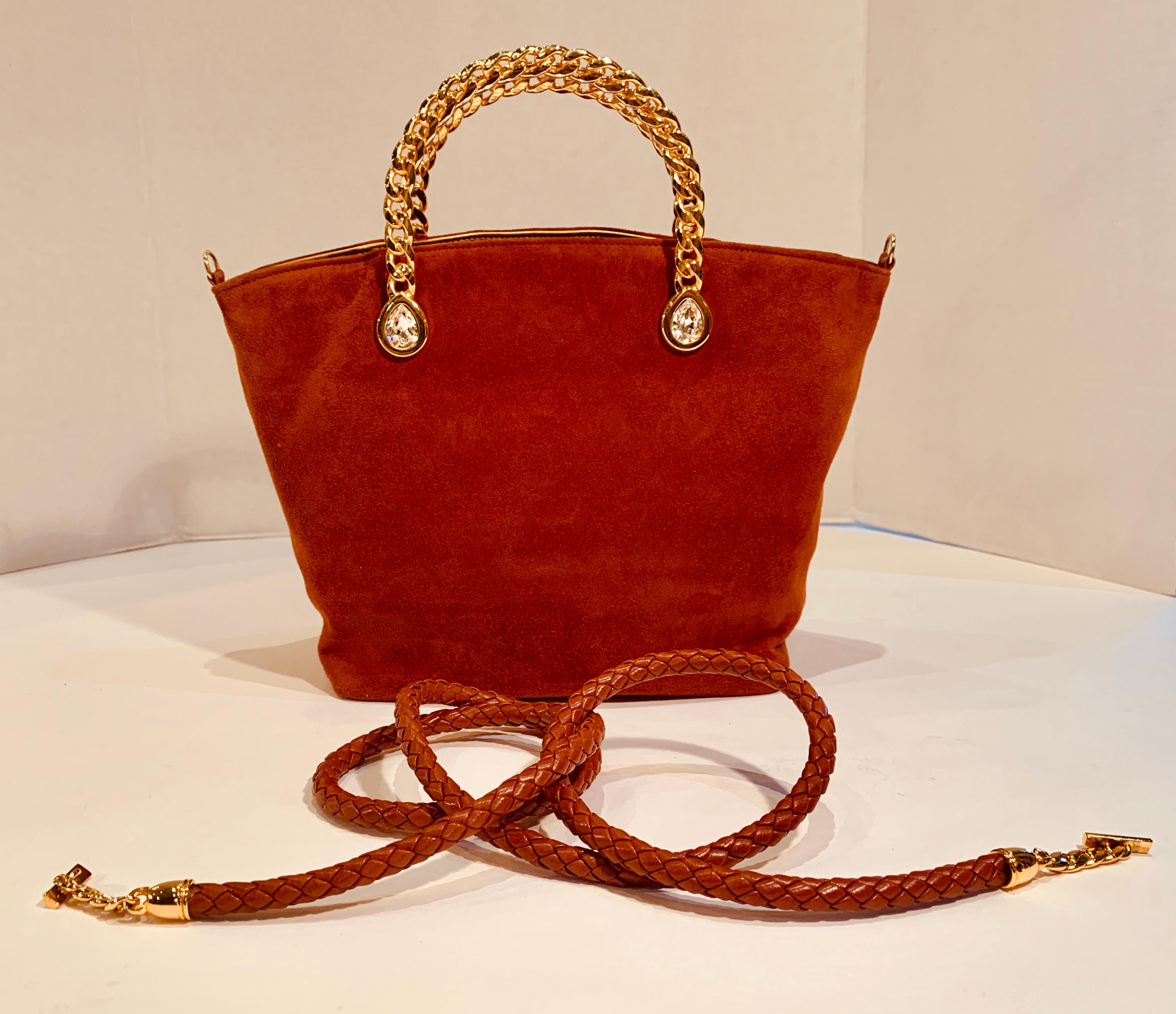 Fred Hayman Beverly Hills 273 Rust Suede and Crystal Embellished Evening Purse  3