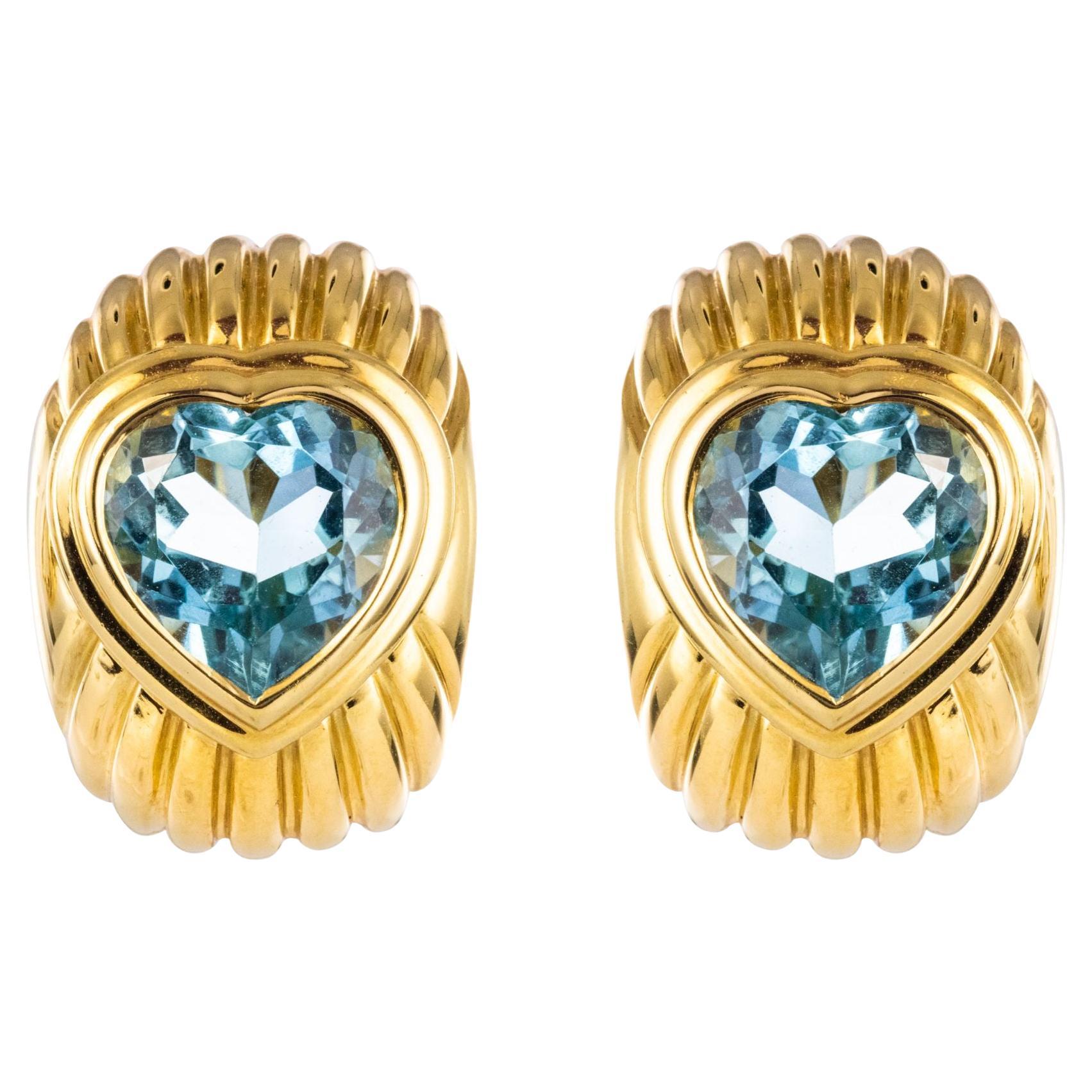 Modern Fred Heart Shape Topaz 18 Karat Yellow Gold Stud Earrings