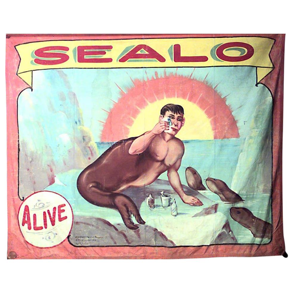Fred Johnson-O Henry Tent and Awning, bannière du cirque de Chicago Side Show « Sealo » en vente