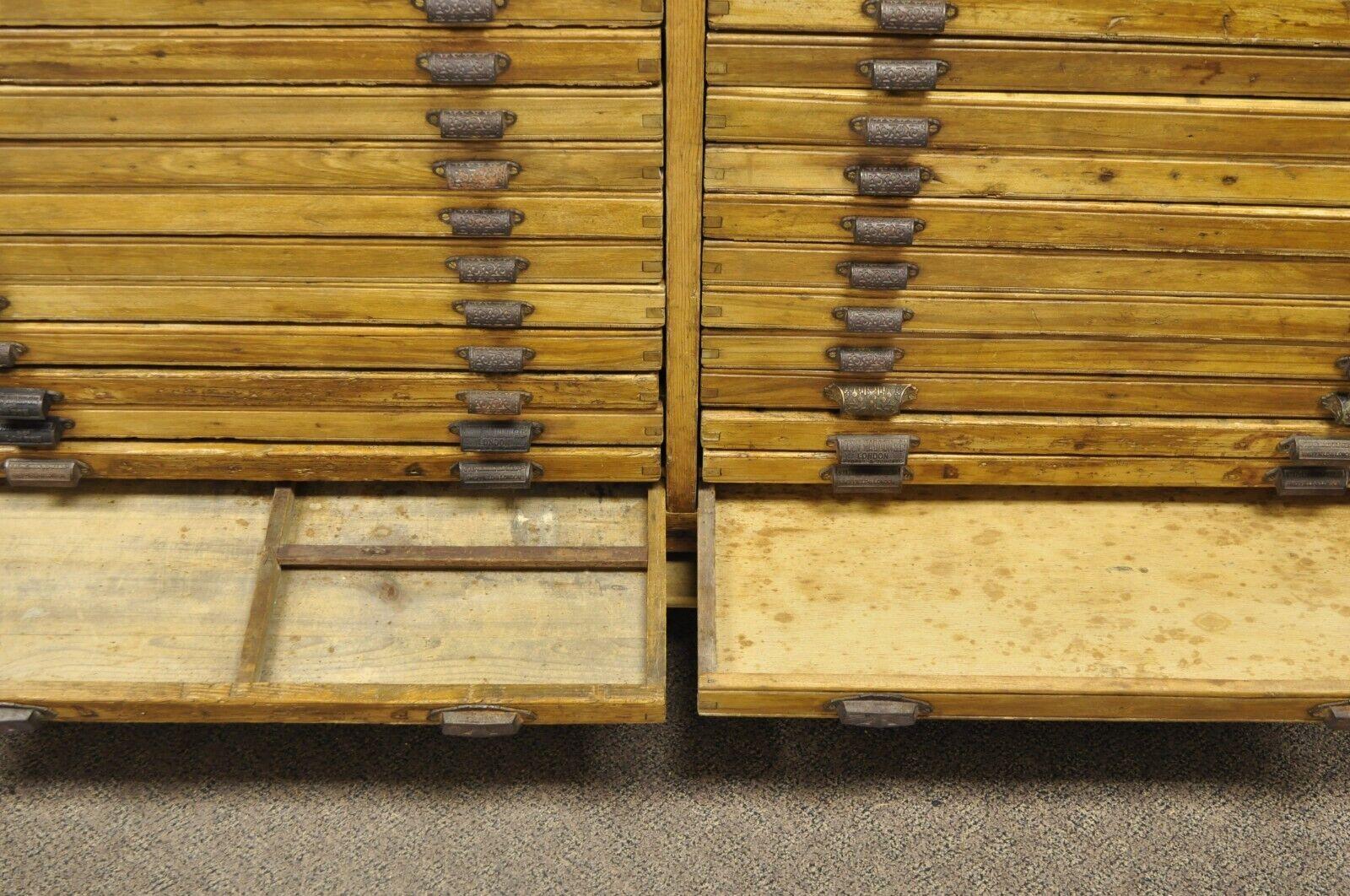 19th Century Fred K. Ullmer London Double 32 Drawer Map Makers Flat File Printers Cabinet For Sale