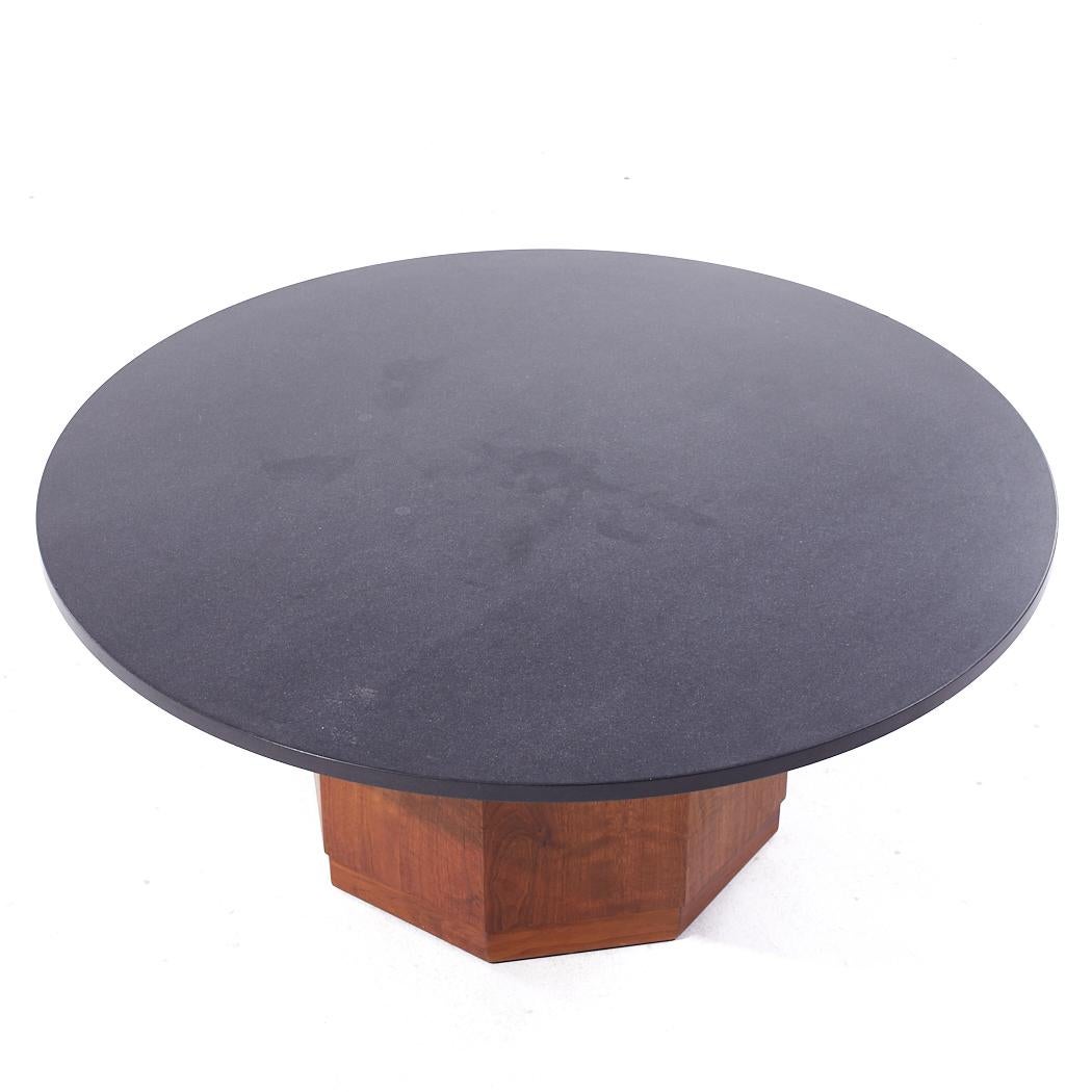 Fred Kemp for Founders Mid Century Soapstone and Walnut Coffee Table For Sale 1