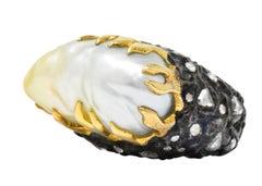 Fred Leighton 1.45 Carat Diamond Baroque Pearl Sterling Silver 18 Karat Ring