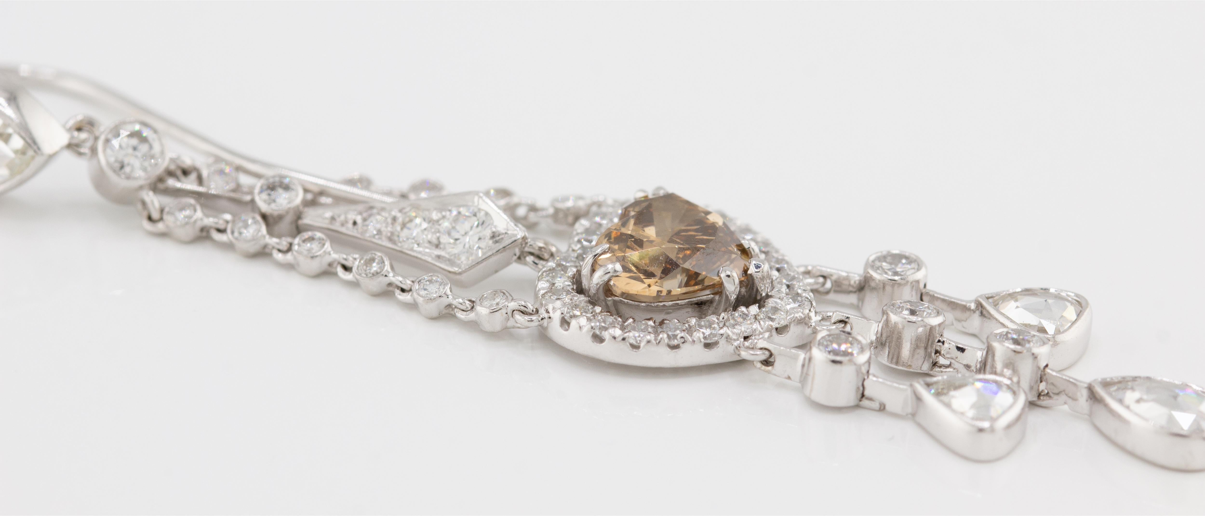 Heart Cut Fred Leighton 18K White Gold Champagne Diamond Earrings For Sale