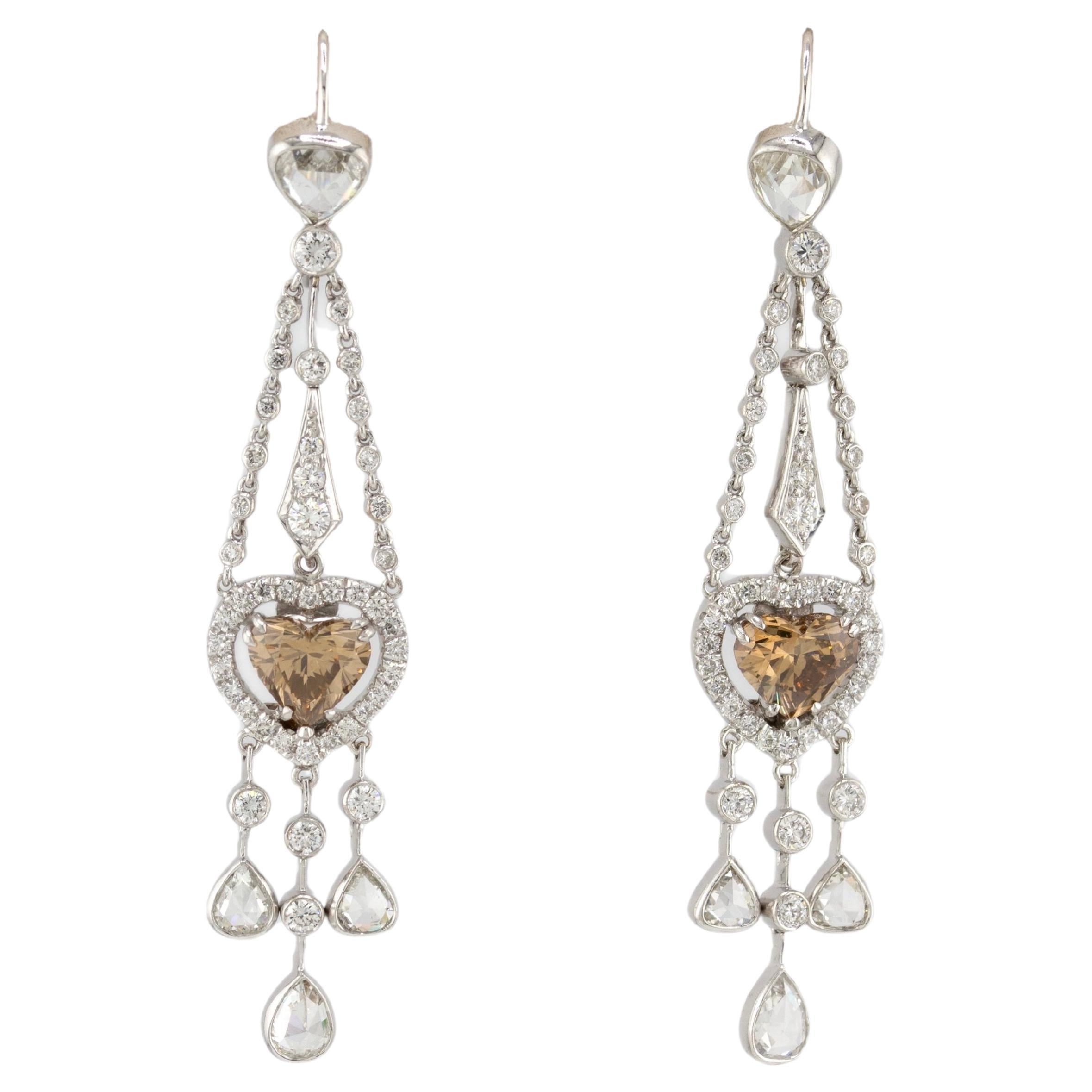 Fred Leighton 18K White Gold Champagne Diamond Earrings For Sale