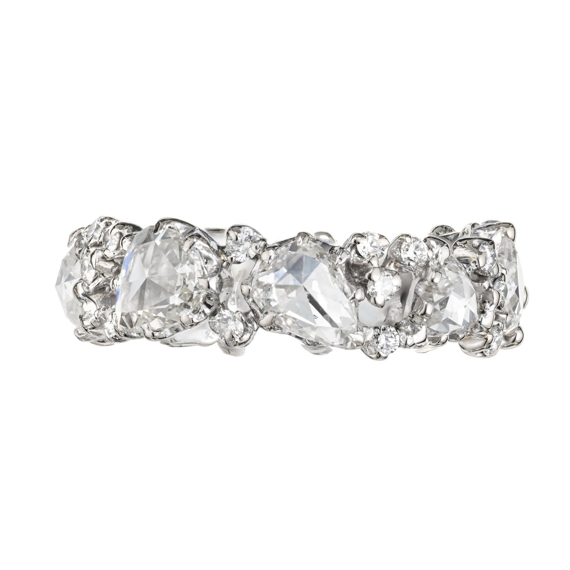 Beautiful Fred Leighton diamond wedding band ring. 10 rose cut diamonds accented with 27 full cut diamonds set in this unique 18k white gold eternity wedding band. 

10 rose cut diamonds, I VS approx. 2.50cts
27 full cut diamonds, approx.