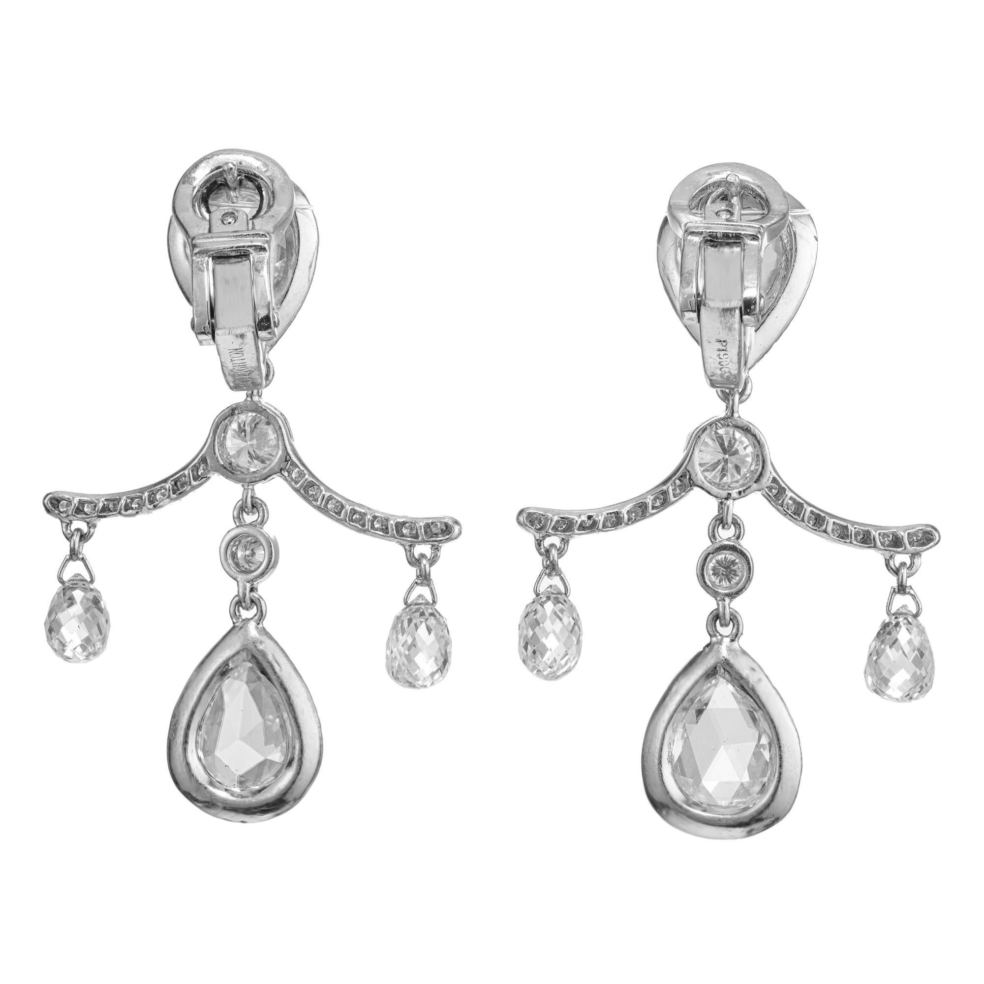 Fred Leighton 4.42 Carat Pear Cut Briolette Diamond Platinum Dangle Earrings In Excellent Condition For Sale In Stamford, CT