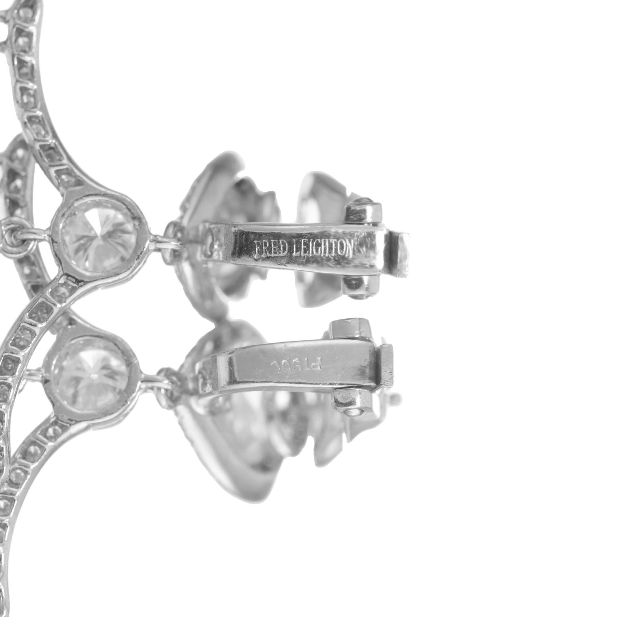 Women's Fred Leighton 4.42 Carat Pear Cut Briolette Diamond Platinum Dangle Earrings For Sale