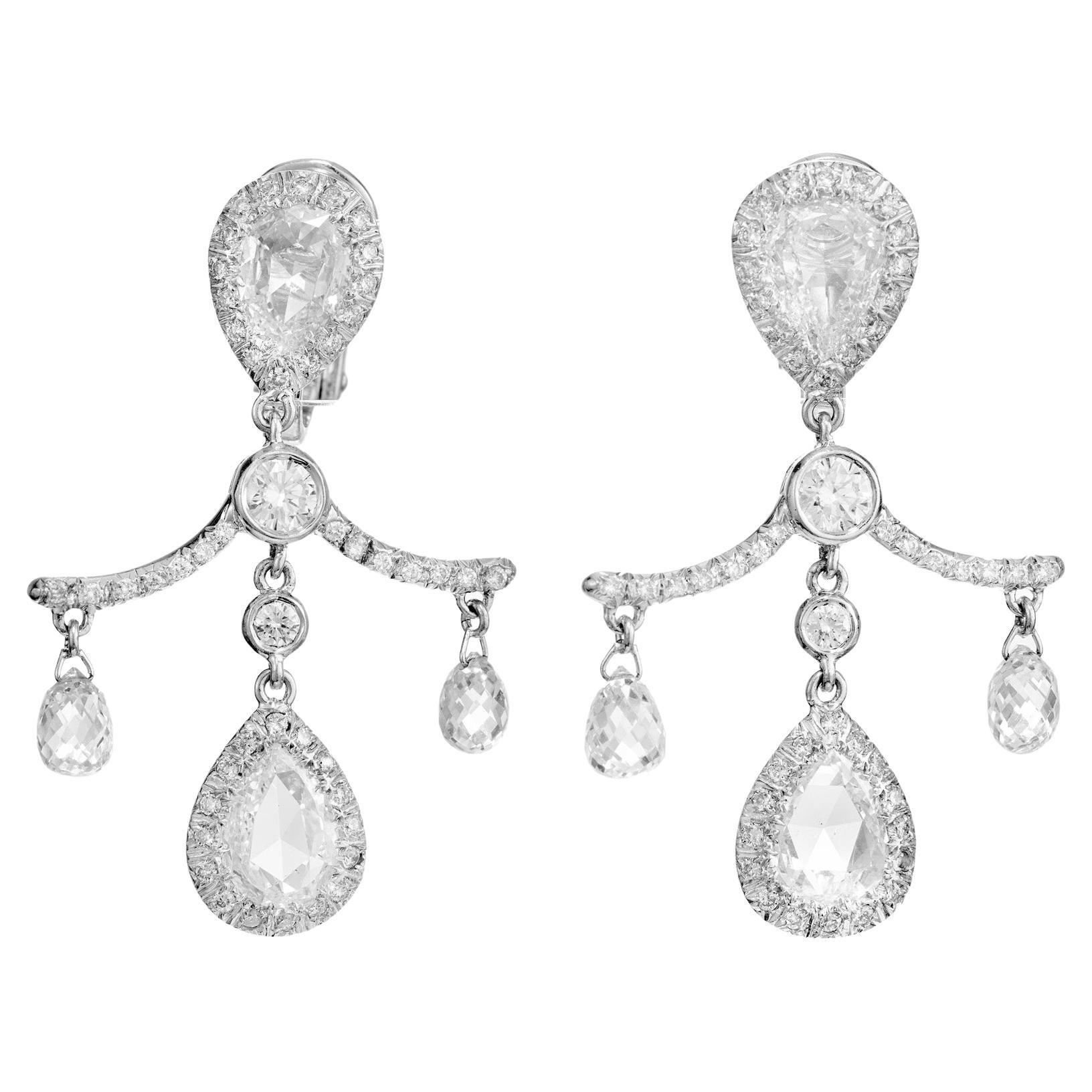 Fred Leighton 4.42 Carat Pear Cut Briolette Diamond Platinum Dangle Earrings