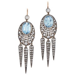 Fred Leighton - Boucles d'oreilles aigue-marine et diamant rayé