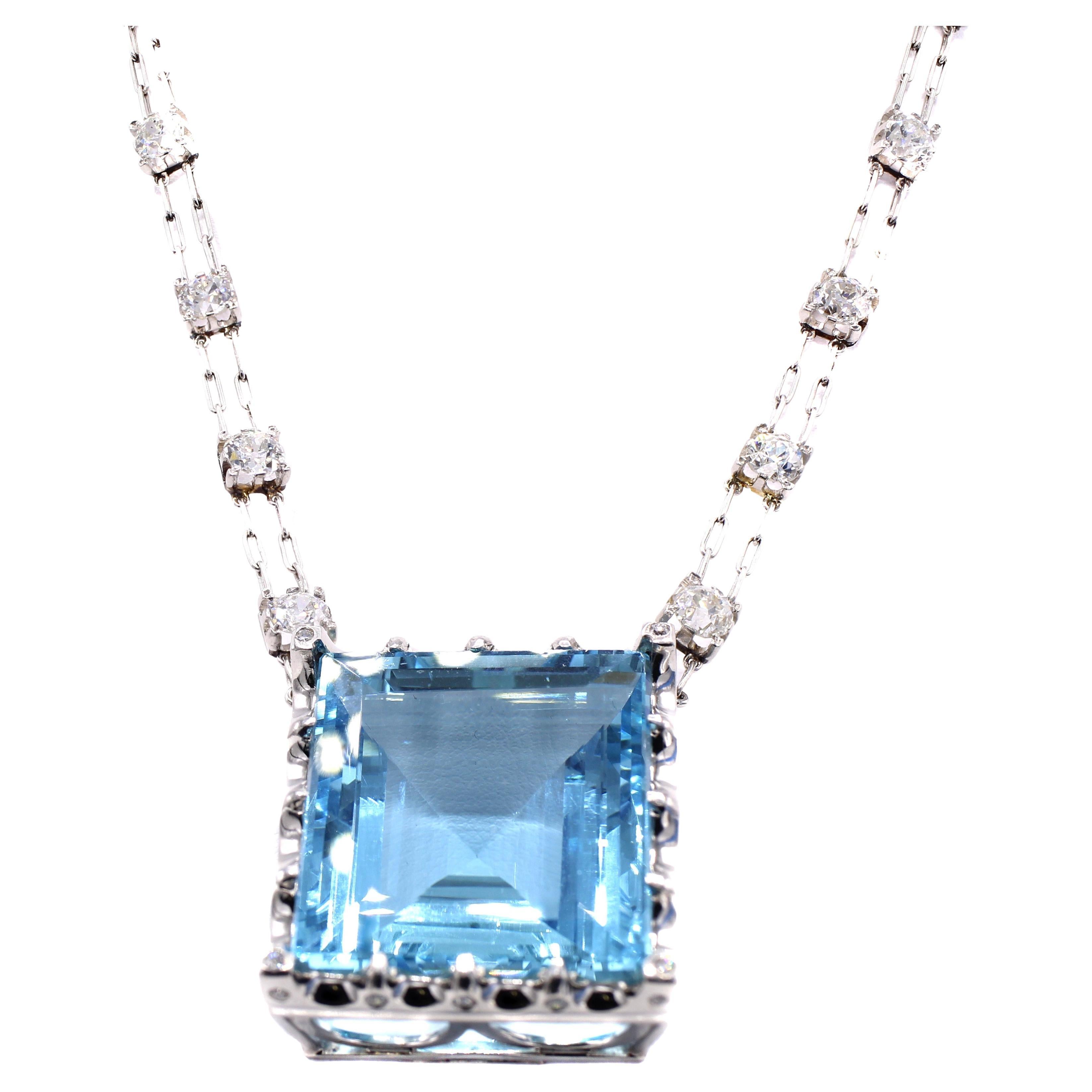 Fred Leighton Aquamarine Old European Cut Diamond Platinum Necklace For Sale