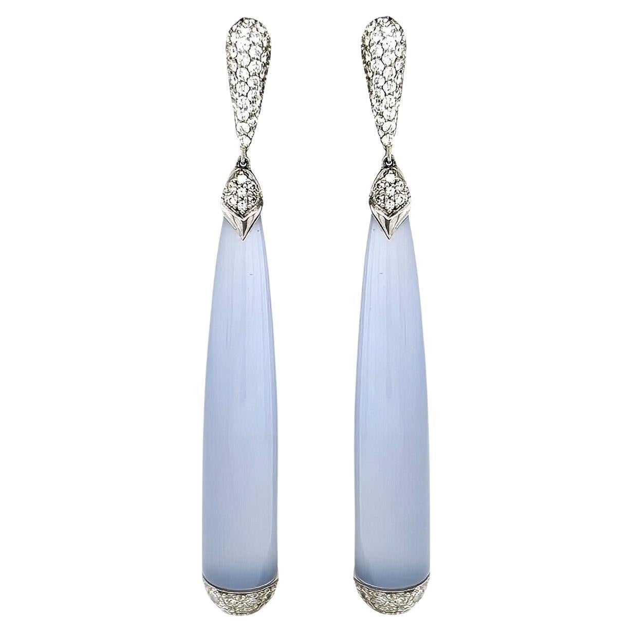 FRED LEIGHTON Blaue Chalcedon-Diamant-Tropfen-Ohrringe