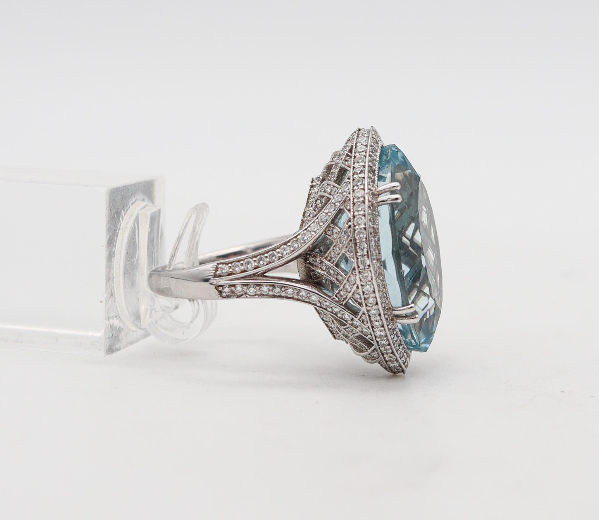 Art Deco Fred Leighton Cocktail Ring 18Kt Gold With 26.77 Ctw In Diamonds And Aquamarine For Sale