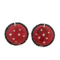 Fred Leighton Coral & Diamond Earrings 18K Yellow Gold