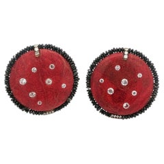 Fred Leighton Coral & Diamond Earrings 18K Yellow Gold