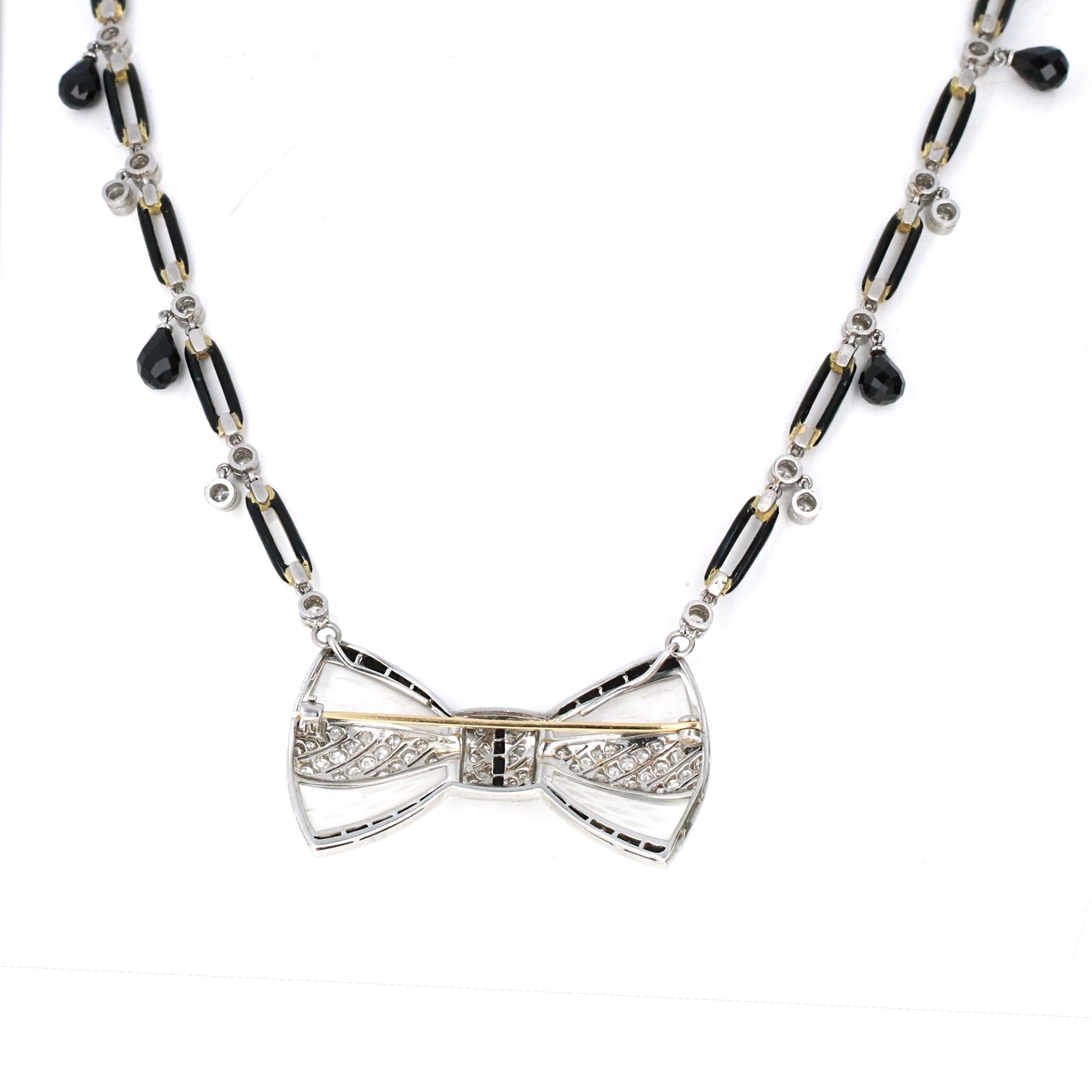 Art déco Fred Leighton - Collier à nœud en diamants, onyx et cristal de roche en vente