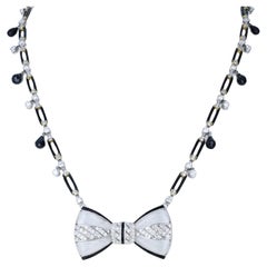 Fred Leighton Diamond, Onyx and Rock Crystal Bow Necklace