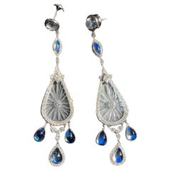 Fred Leighton Diamond Rock Crystal and Moonstone Chandelier Earrings