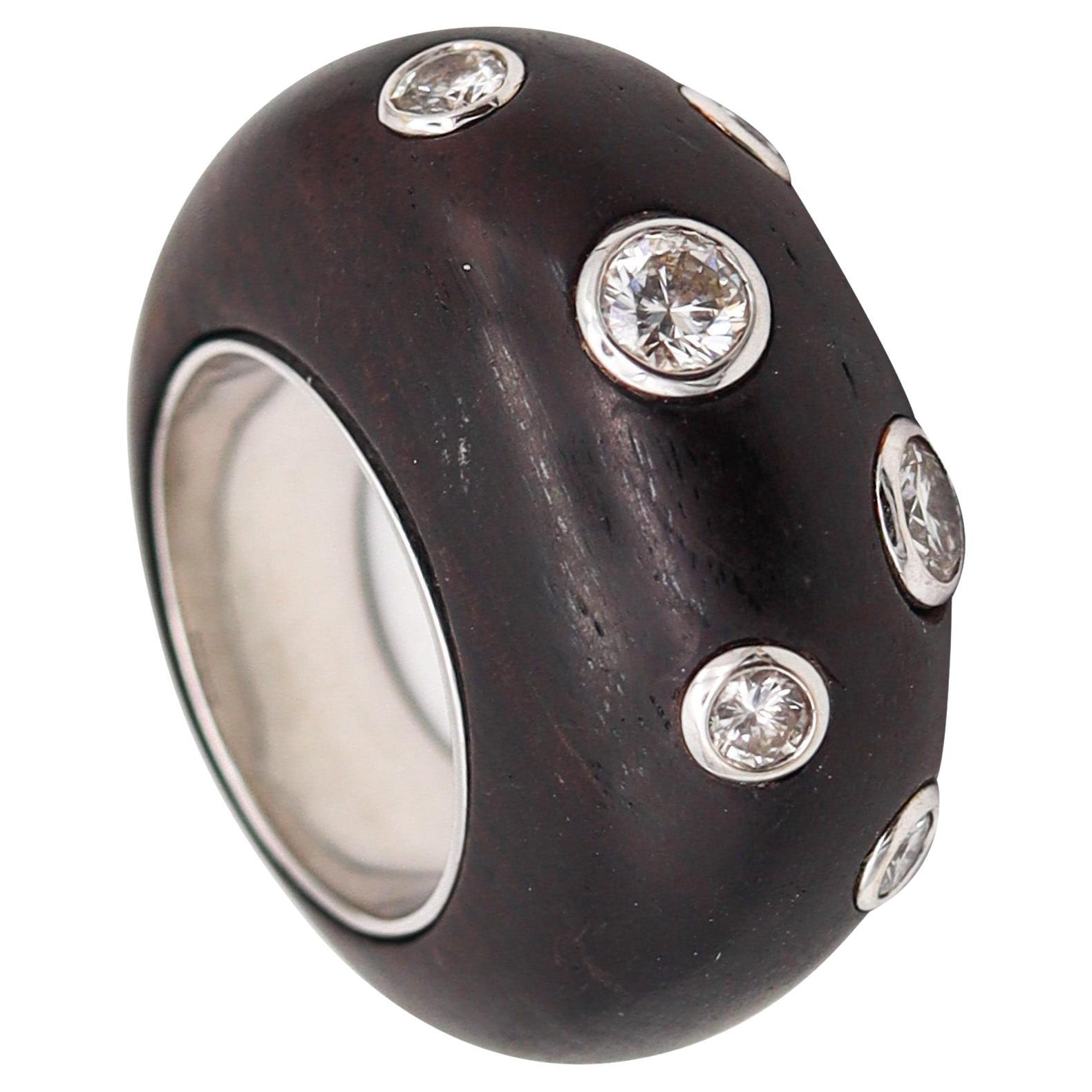 Pre-owned Fred Leighton French Domed Wood Ring In 18kt White Gold With Vs Diamonds