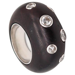 FRED LEIGHTON Anillo De Madera Con Cúpula Francesa En Oro Blanco De 18 Kt Con Diamantes VS